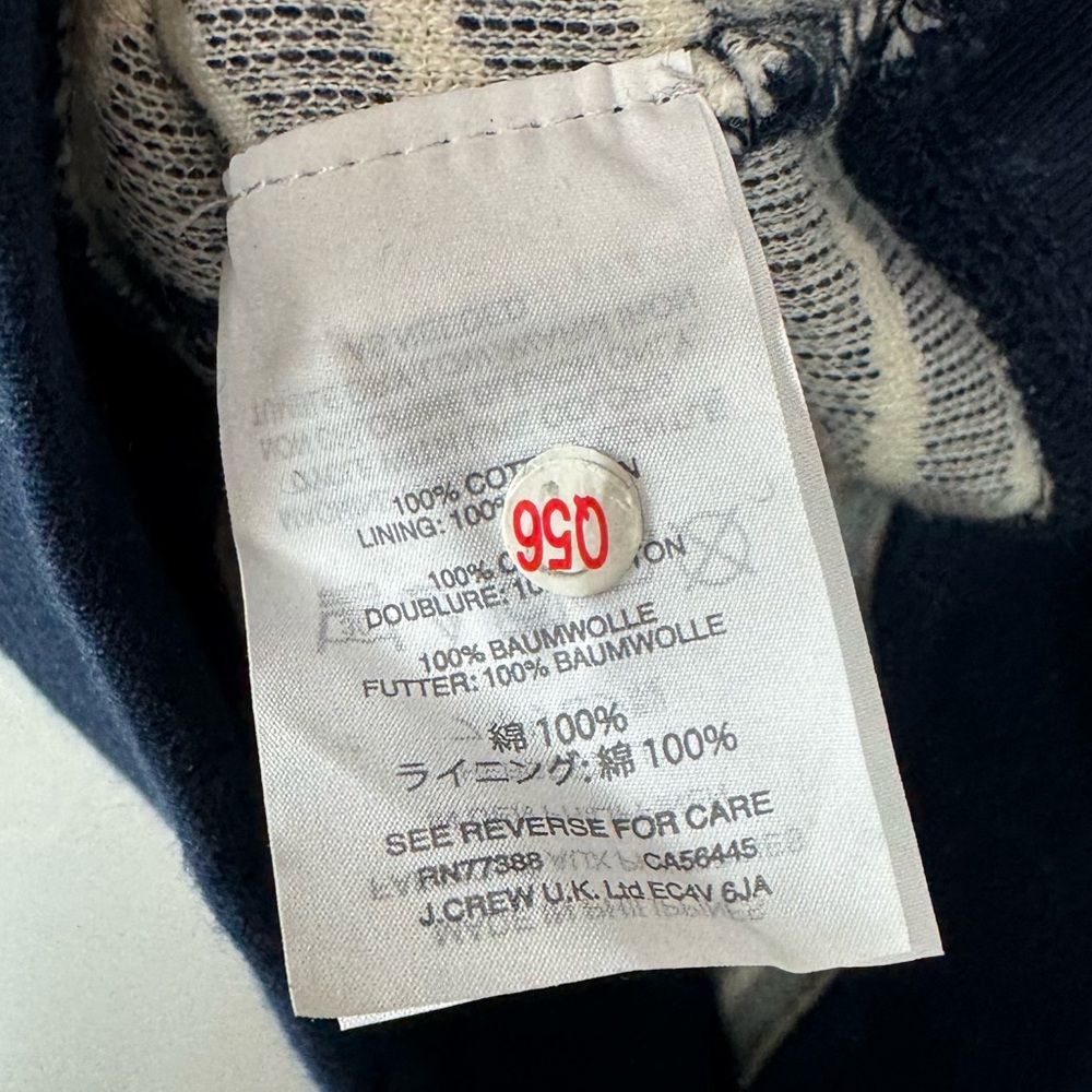 J Crew Hoodie Pullover Sweatshirt Sweater Striped Print Navy Blue Ivory Terry - Picture 8 of 9